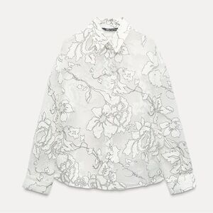 White Button Down with Black Florals